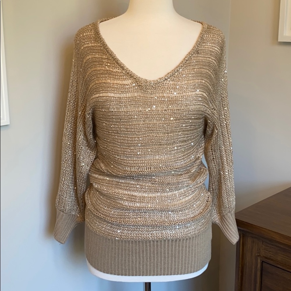 Bebe Gold Sequined V Neck Sweater